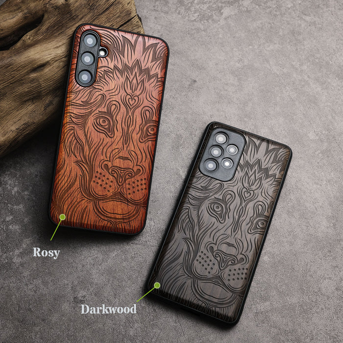 The Filigree Lion, Classic Engraved Wood & TPU Case - Artisanal Cover for Samsung Galaxy