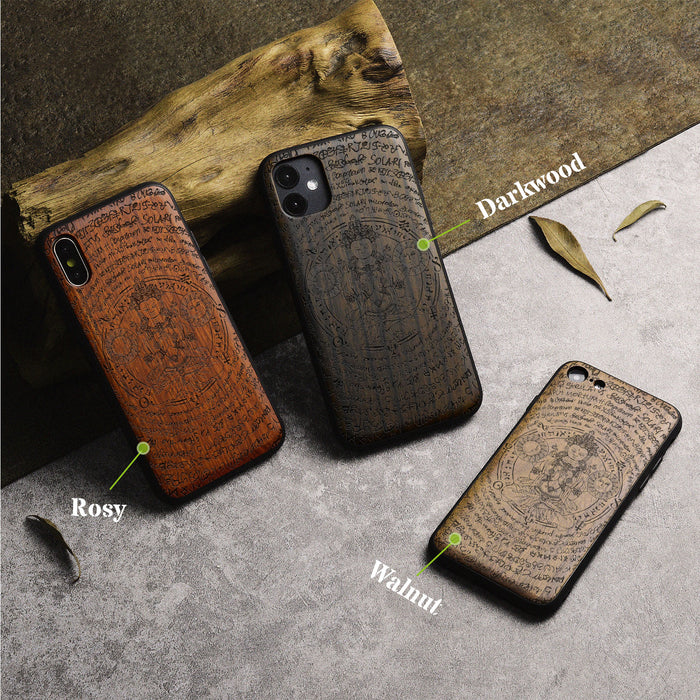 Hand-Drawn Buddha Amidst Mystical Runes, Classic Engraved Wood & TPU Case - Artisanal Cover for Apple iPhone