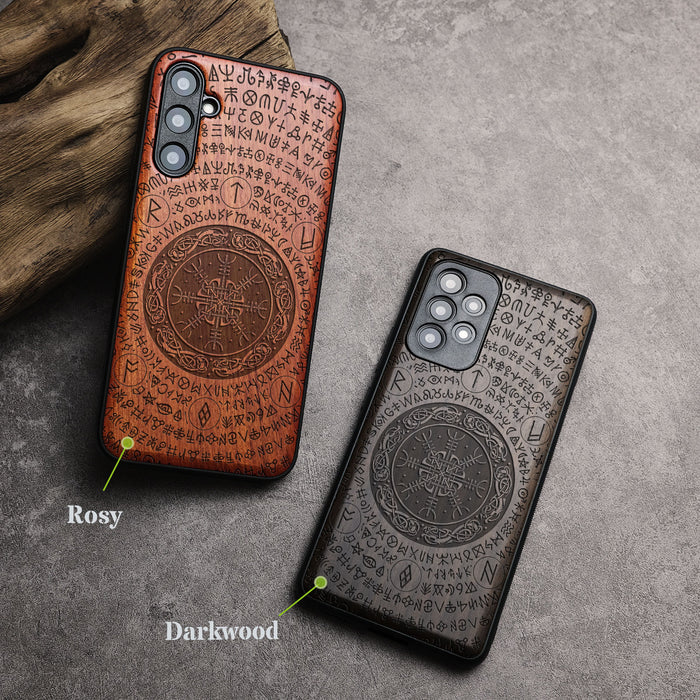 The Shield of Dragons and Awe, Classic Engraved Wood & TPU Case - Artisanal Cover for Samsung Galaxy