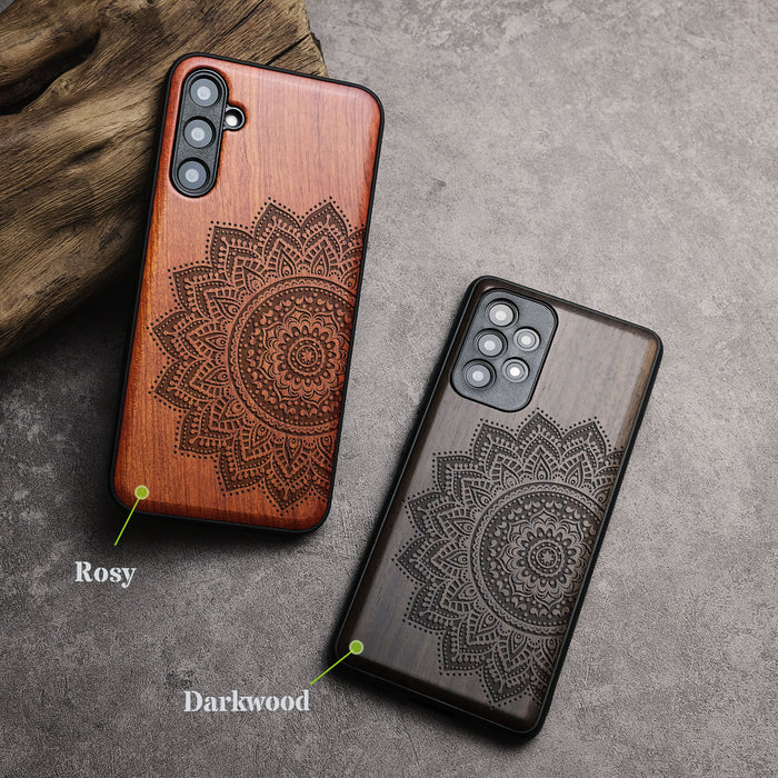 The Half Mandala Lace Art, Classic Engraved Wood & TPU Case - Artisanal Cover for Samsung Galaxy