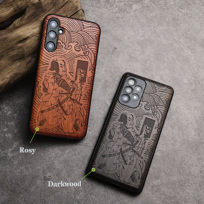 The Samurai's Stand Amidst the Tempest, Classic Engraved Wood & TPU Case - Artisanal Cover for Samsung Galaxy