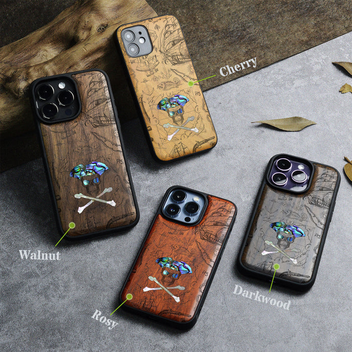 The Pirate's Legacy, Hand-Inlaid Wood & Mother of Pearl Case - Artisanal Cover for Apple iPhone