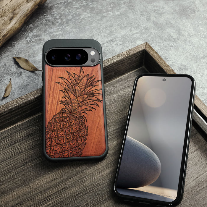 The Pineapple Fruit Design, Classic Engraved Wood & TPU Case - Artisanal Cover for Google Pixel