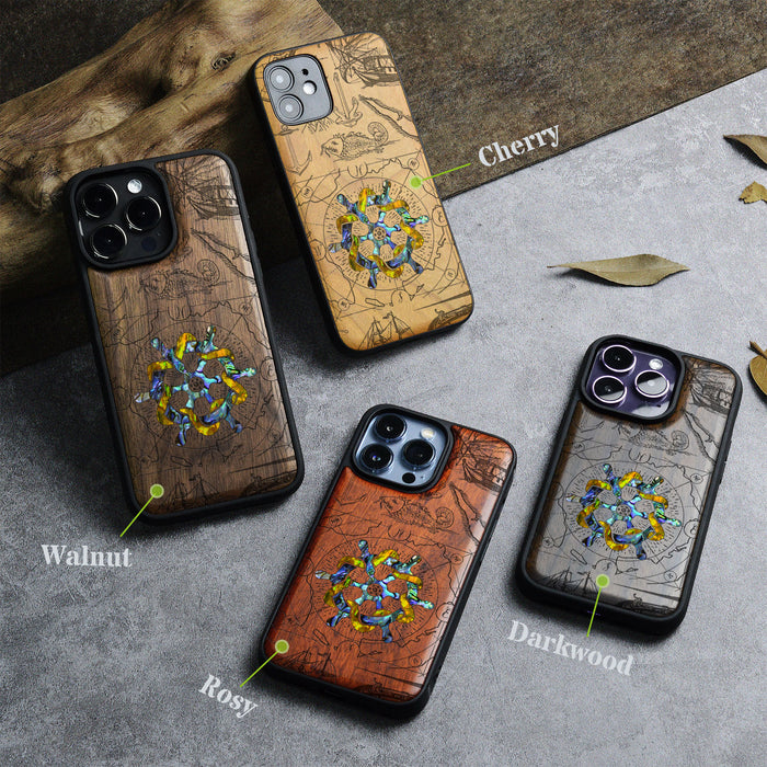 Journey of the Mariner, Hand-Inlaid Wood & Mother of Pearl Case - Artisanal Cover for Apple iPhone