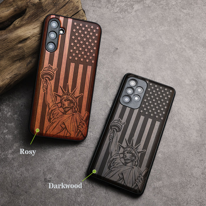 Freedom's Beacon, Classic Engraved Wood & TPU Case - Artisanal Cover for Samsung Galaxy