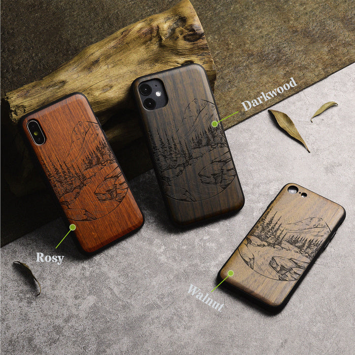 The Lake and Mountain Landscape, Classic Engraved Wood & TPU Case - Artisanal Cover for Apple iPhone