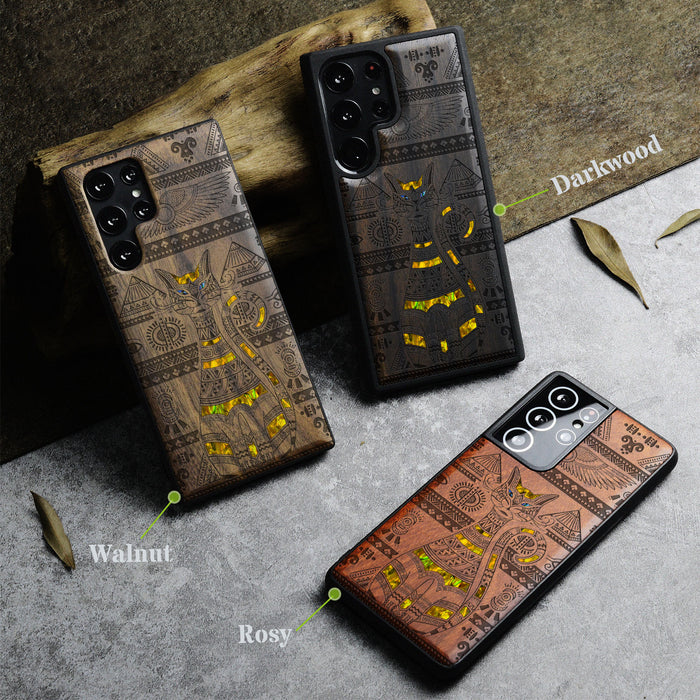 Eternal Watcher, Hand-Inlaid Wood & Mother of Pearl Case - Artisanal Cover for Samsung Galaxy