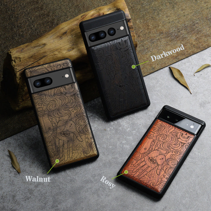 Handlesekunst, Classic Engraved Wood & TPU Case - Artisanal Cover for Google Pixel