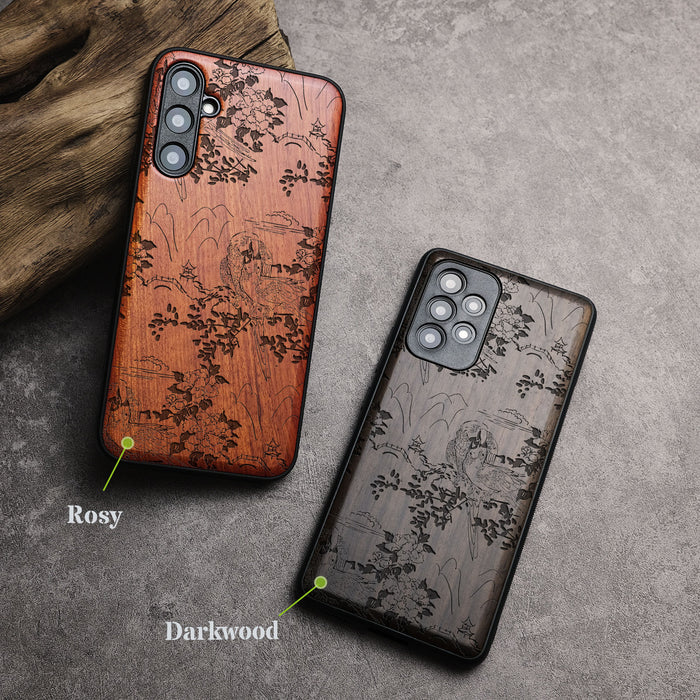 Oriental Elegance, Classic Engraved Wood & TPU Case - Artisanal Cover for Samsung Galaxy