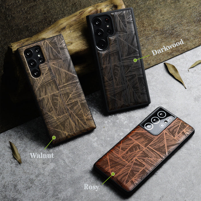 The Doodle Wave Pattern, Classic Engraved Wood & TPU Case - Artisanal Cover for Samsung Galaxy