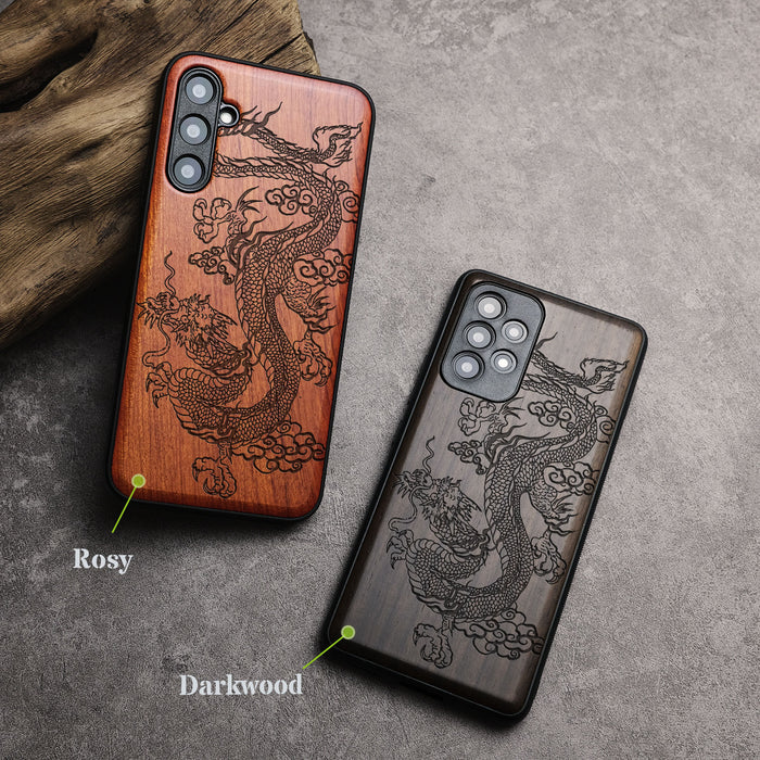 The Majestic Chinese Dragon, Classic Engraved Wood & TPU Case - Artisanal Cover for Samsung Galaxy