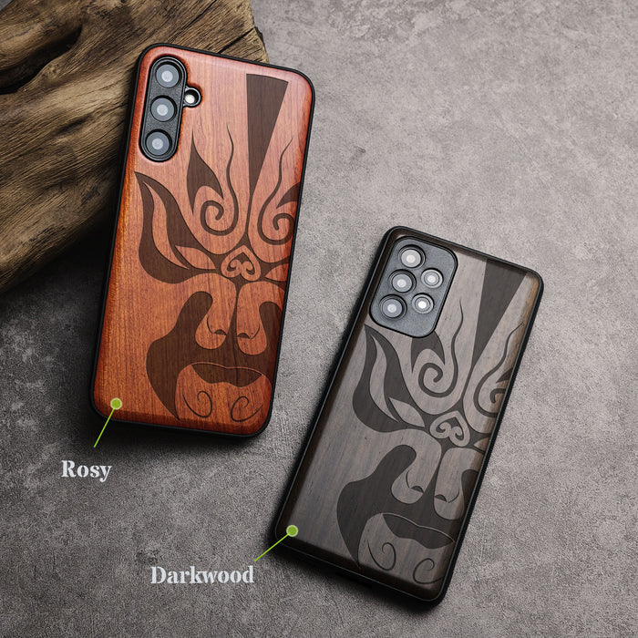 The Chinese Opera Mask, Classic Engraved Wood & TPU Case - Artisanal Cover for Samsung Galaxy