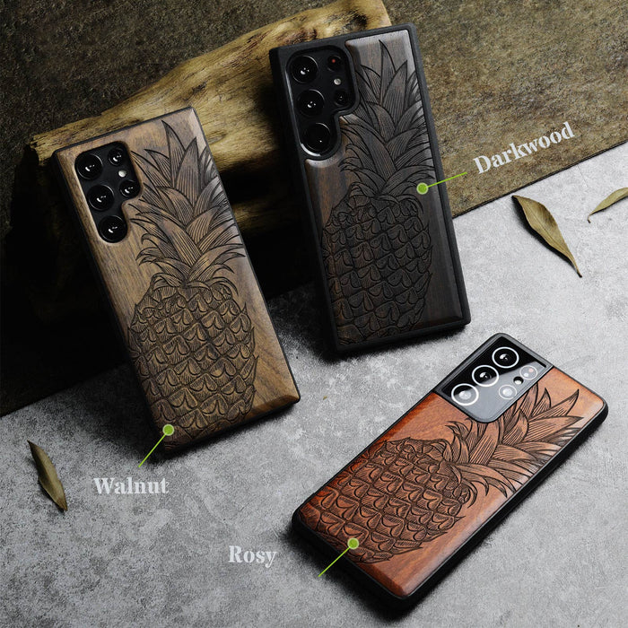 The Pineapple Fruit Design, Classic Engraved Wood & TPU Case - Artisanal Cover for Samsung Galaxy