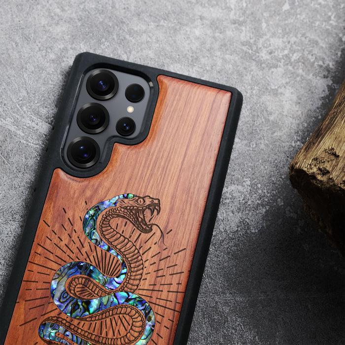 Viper's Coil, Hand-Inlaid Wood & Mother of Pearl Case - Artisanal Cover for Samsung Galaxy