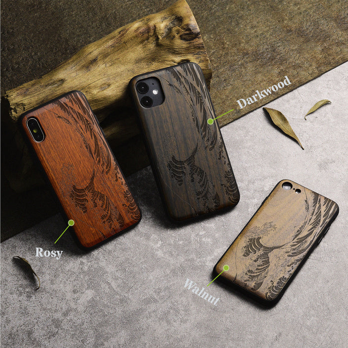 The Great Wave off Kanagawa, Classic Engraved Wood & TPU Case - Artisanal Cover for Apple iPhone