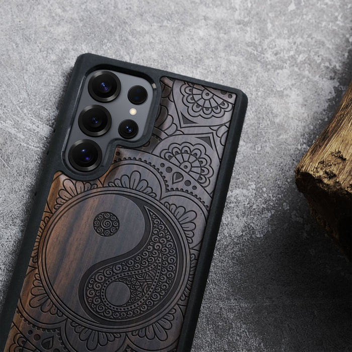 Yin Mandala Classic Engraved Wood & TPU Case Samsung Galaxy Artisanal Case View