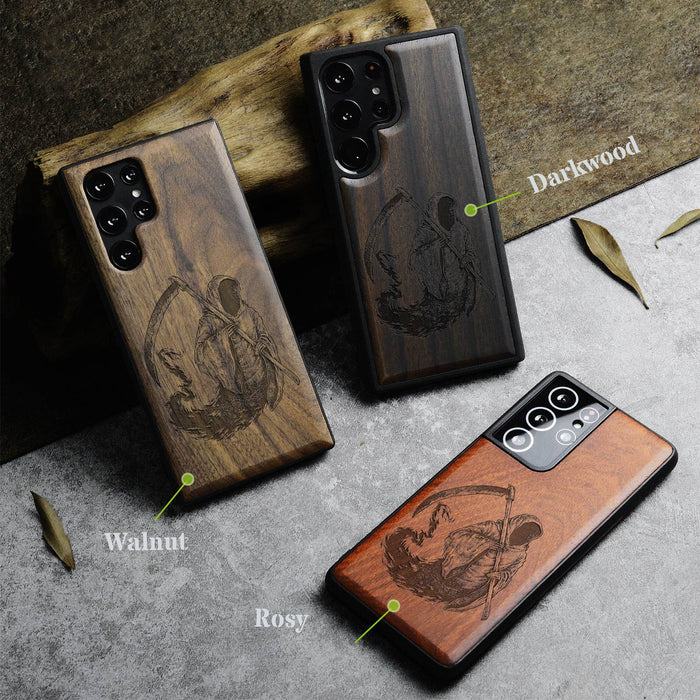 The Grim Reaper, Classic Engraved Wood & TPU Case - Artisanal Cover for Samsung Galaxy