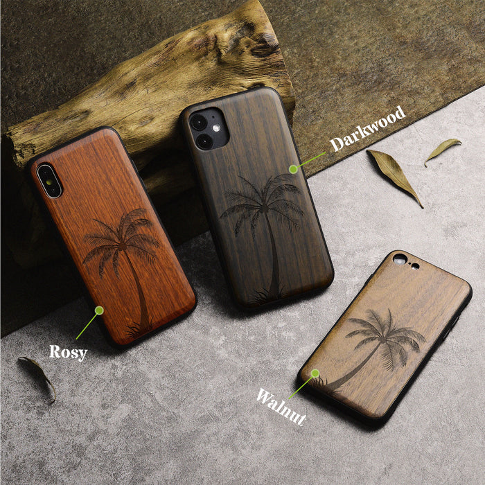 The Palm Tree Silhouette, Classic Engraved Wood & TPU Case - Artisanal Cover for Apple iPhone