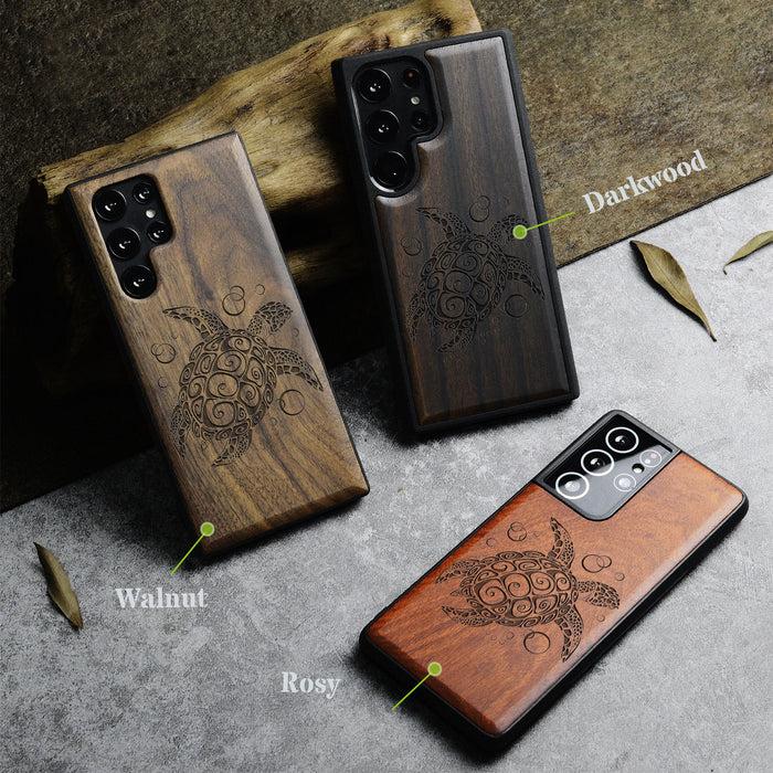 The Maori Turtle, Classic Engraved Wood & TPU Case - Artisanal Cover for Samsung Galaxy