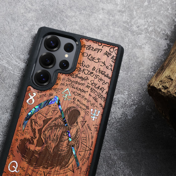 The Reaper's Scythe" Hand-Inlaid Wood & Mother of Pearl Case Samsung Galaxy Artisanal Case View