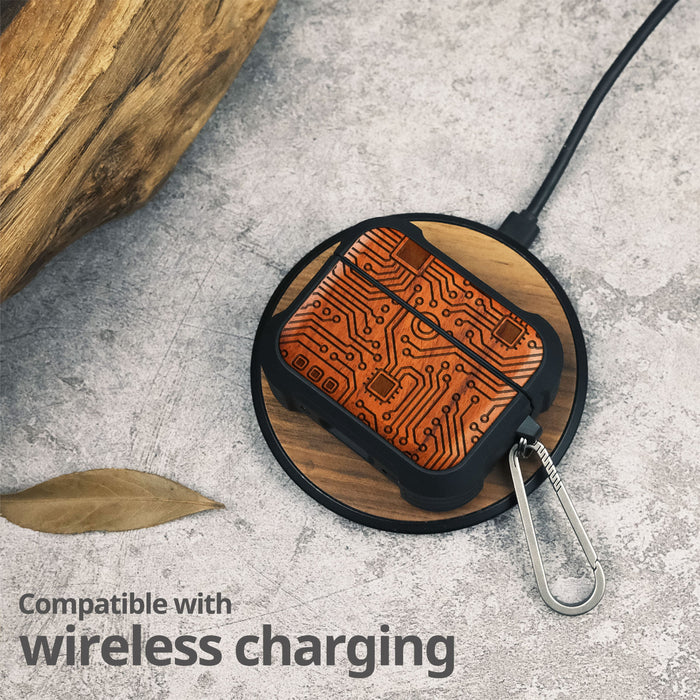 Circuit Art - Wood Artisan Engraved & Shell Hand-Inlaid Cover - Artisanal Case for Apple AirPods (Titanium Quick Released Clasp)