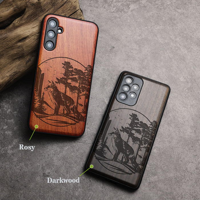 The Enchanting Fox, Classic Engraved Wood & TPU Case - Artisanal Cover for Samsung Galaxy