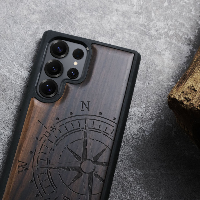 Compass Quest Classic Engraved Wood & TPU Case Samsung Galaxy Artisanal Case View