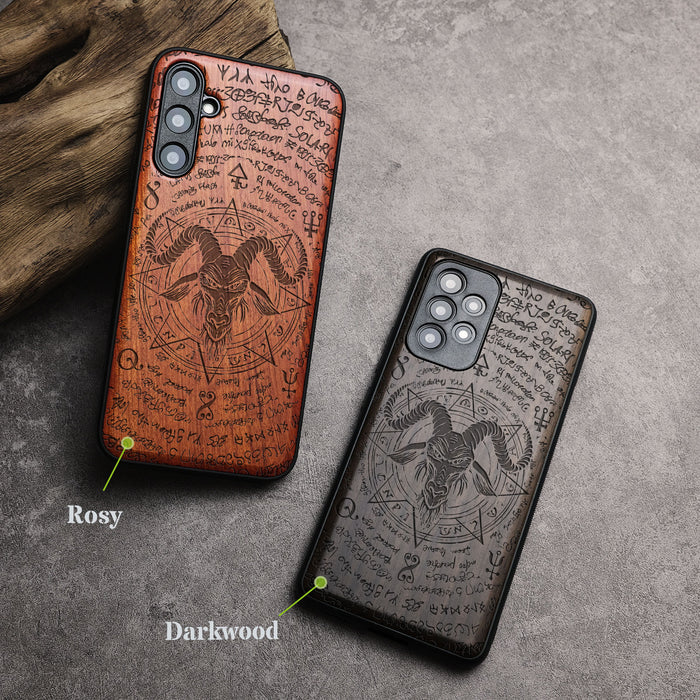 Baphomet's Visage, Classic Engraved Wood & TPU Case - Artisanal Cover for Samsung Galaxy