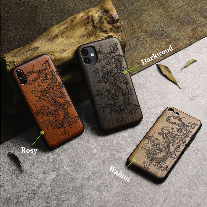 The Majestic Chinese Dragon, Classic Engraved Wood & TPU Case - Artisanal Cover for Apple iPhone