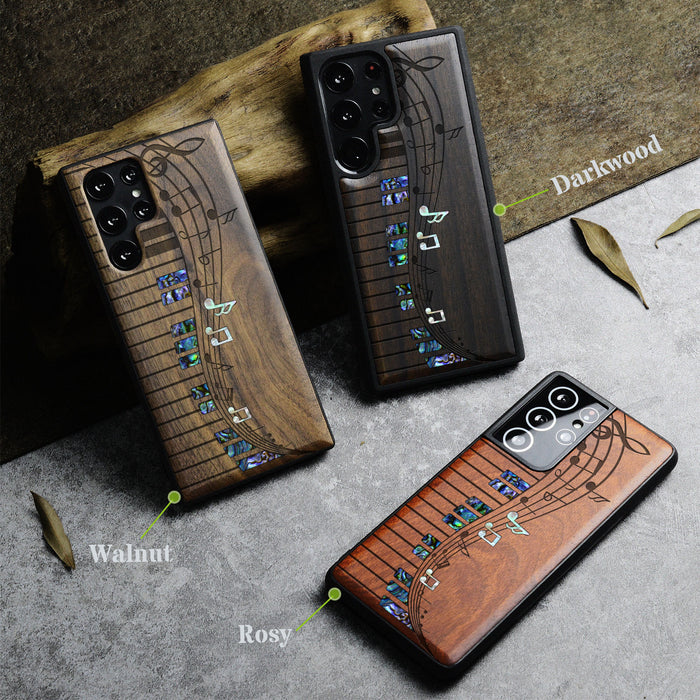 Melodic Waves, Hand-Inlaid Wood & Mother of Pearl Case - Artisanal Cover for Samsung Galaxy