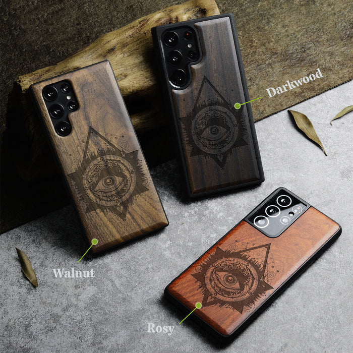 Storm Eye, Classic Engraved Wood & TPU Case - Artisanal Cover for Samsung Galaxy