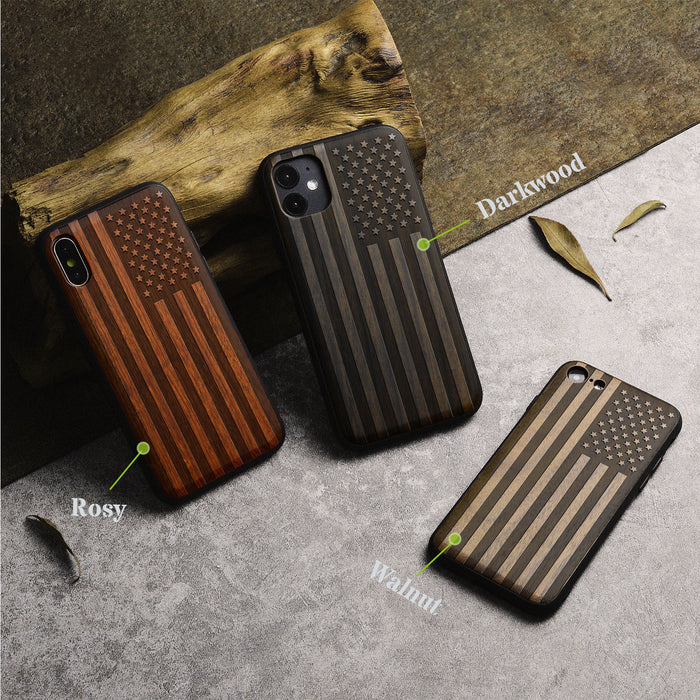 The Classic American Flag, Classic Engraved Wood & TPU Case - Artisanal Cover for Apple iPhone