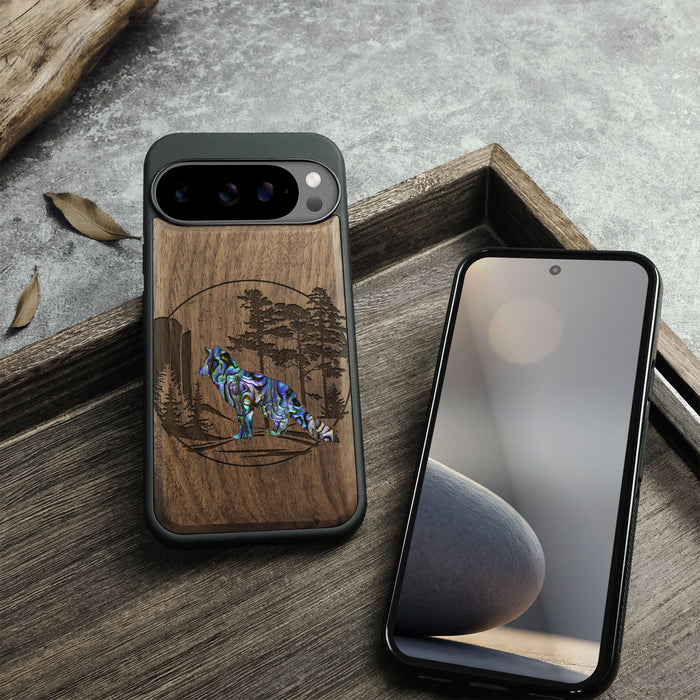 A Journey Through the Forest, Hand-Inlaid Wood & Mother of Pearl Case - Artisanal Cover for Google Pixel