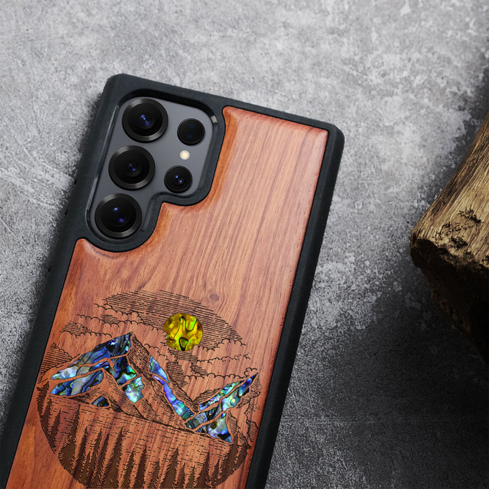 A Captivating Landscape Painting, Hand-Inlaid Wood & Mother of Pearl Case - Artisanal Cover for Samsung Galaxy