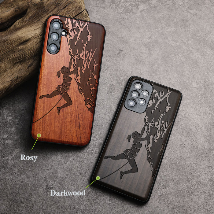 Woman Ascending the Cliff, Classic Engraved Wood & TPU Case - Artisanal Cover for Samsung Galaxy