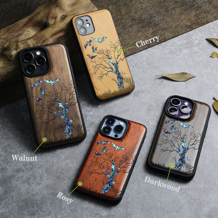 Gothic Night, Hand-Inlaid Wood & Mother of Pearl Case - Artisanal Cover for Apple iPhone