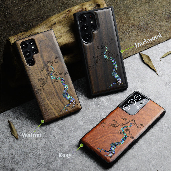 The Majestic Pine Tree, Hand-Inlaid Wood & Mother of Pearl Case - Artisanal Cover for Samsung Galaxy