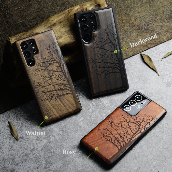 The Bare Tree, Classic Engraved Wood & TPU Case - Artisanal Cover for Samsung Galaxy