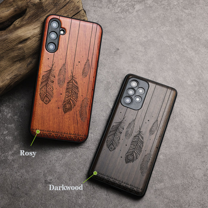 The Feathered Tapestry, Classic Engraved Wood & TPU Case - Artisanal Cover for Samsung Galaxy