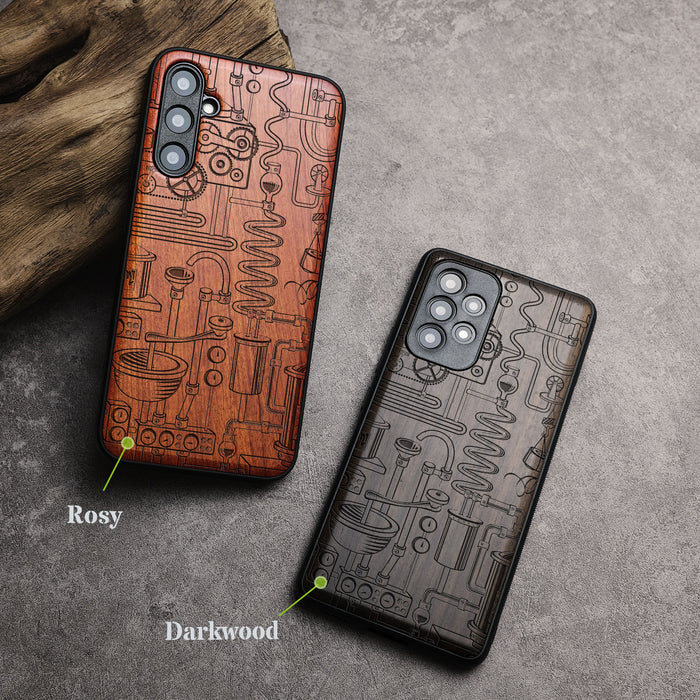 A Retro Industrial Tapestry in Vector Linework, Classic Engraved Wood & TPU Case - Artisanal Cover for Samsung Galaxy