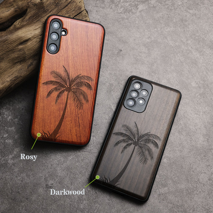 The Palm Tree Silhouette, Classic Engraved Wood & TPU Case - Artisanal Cover for Samsung Galaxy