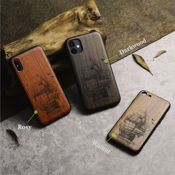 Sailboat on the Sea, Classic Engraved Wood & TPU Case - Artisanal Cover for Apple iPhone