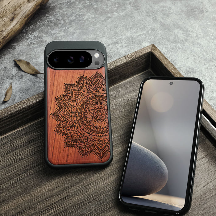 Lace Bloom, Classic Engraved Wood & TPU Case - Artisanal Cover for Google Pixel