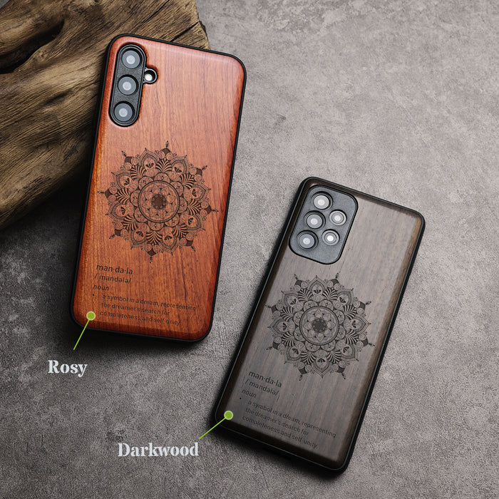 Mandala Flower Design, Classic Engraved Wood & TPU Case - Artisanal Cover for Samsung Galaxy