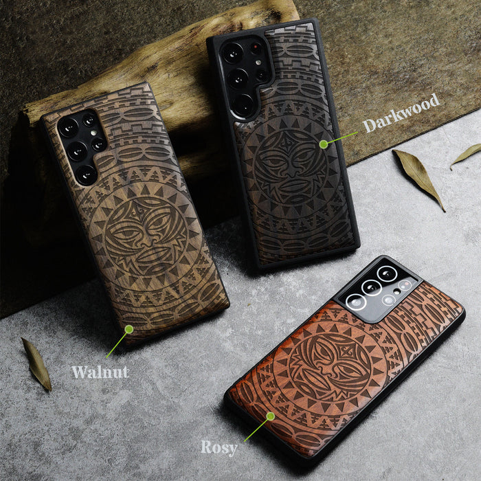 Maori Moko Mandala, Classic Engraved Wood & TPU Case - Artisanal Cover for Samsung Galaxy