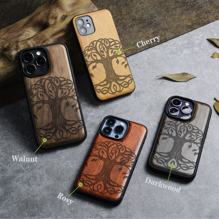 The Celtic Tree of Life, Classic Engraved Wood & TPU Case - Artisanal Cover for Apple iPhone