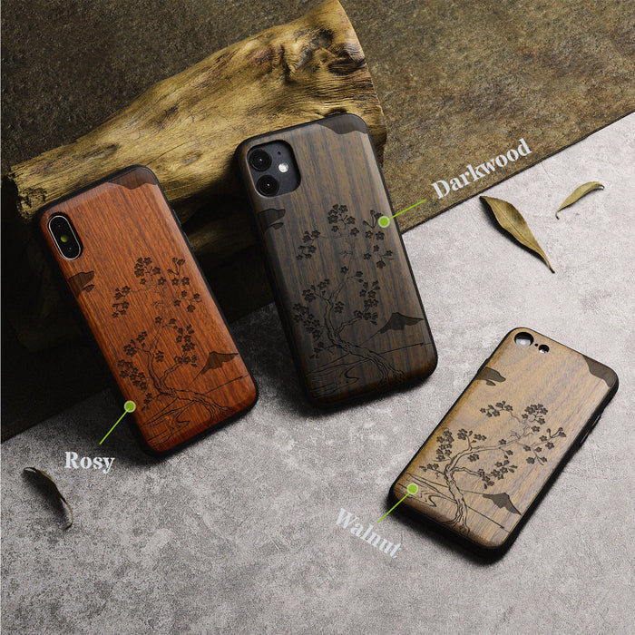 Ethereal Blossoms, Classic Engraved Wood & TPU Case - Artisanal Cover for Apple iPhone