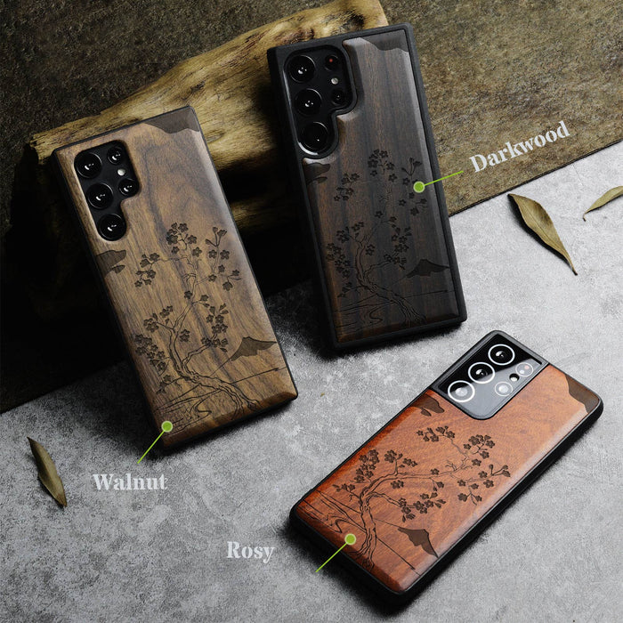 Cherry Blossom, Classic Engraved Wood & TPU Case - Artisanal Cover for Samsung Galaxy