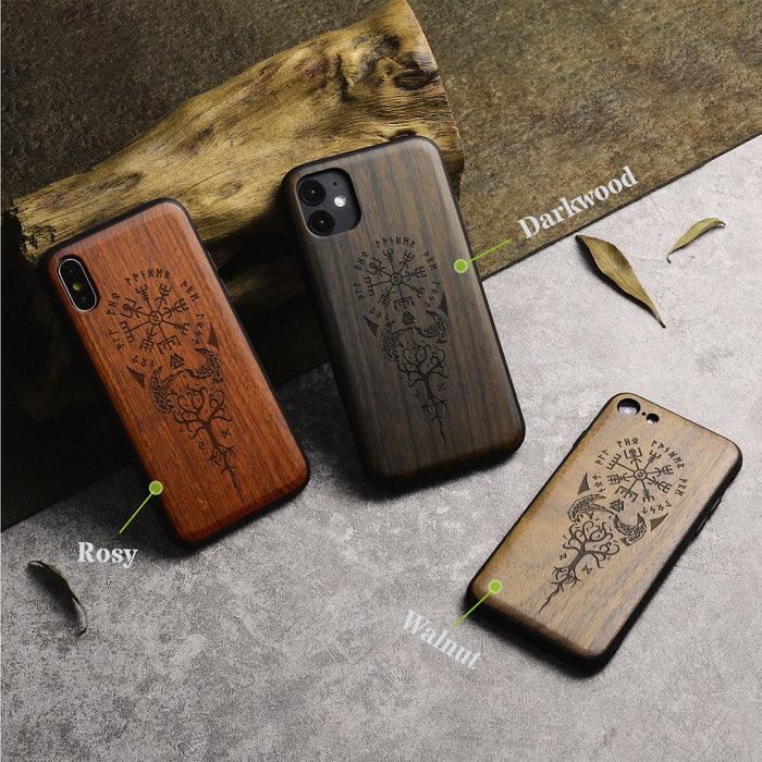 The Guiding Vegvisir, Classic Engraved Wood & TPU Case - Artisanal Cover for Apple iPhone