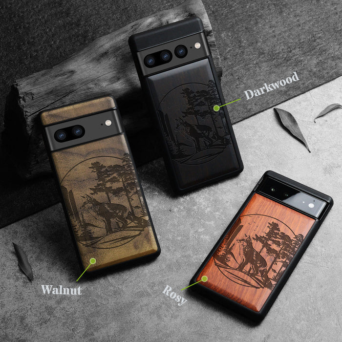 The Enchanting Fox, Classic Engraved Wood & TPU Case - Artisanal Cover for Google Pixel